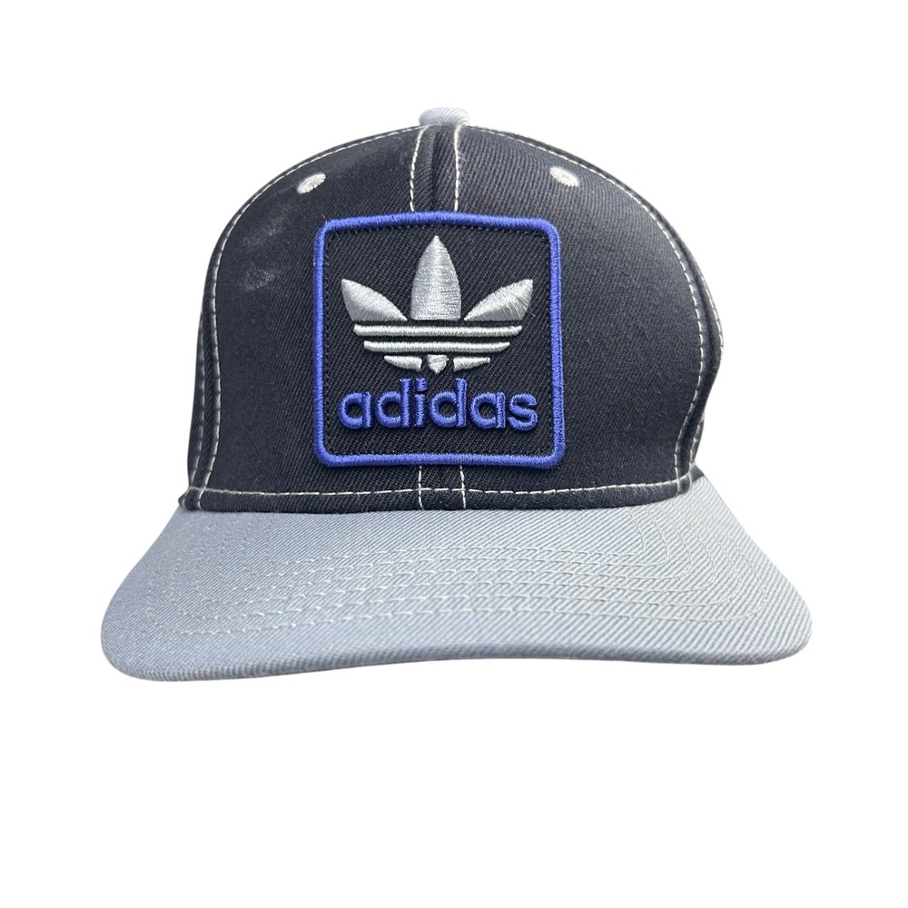 Adidas Originals Snapback Hat Trefoil Box Patch OSFA Black Grey Blue Y2K Retro
